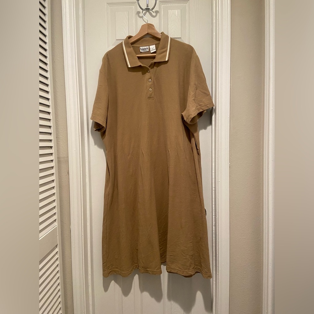 Hanes Tan Polo Midi Dress with Contrast Collar